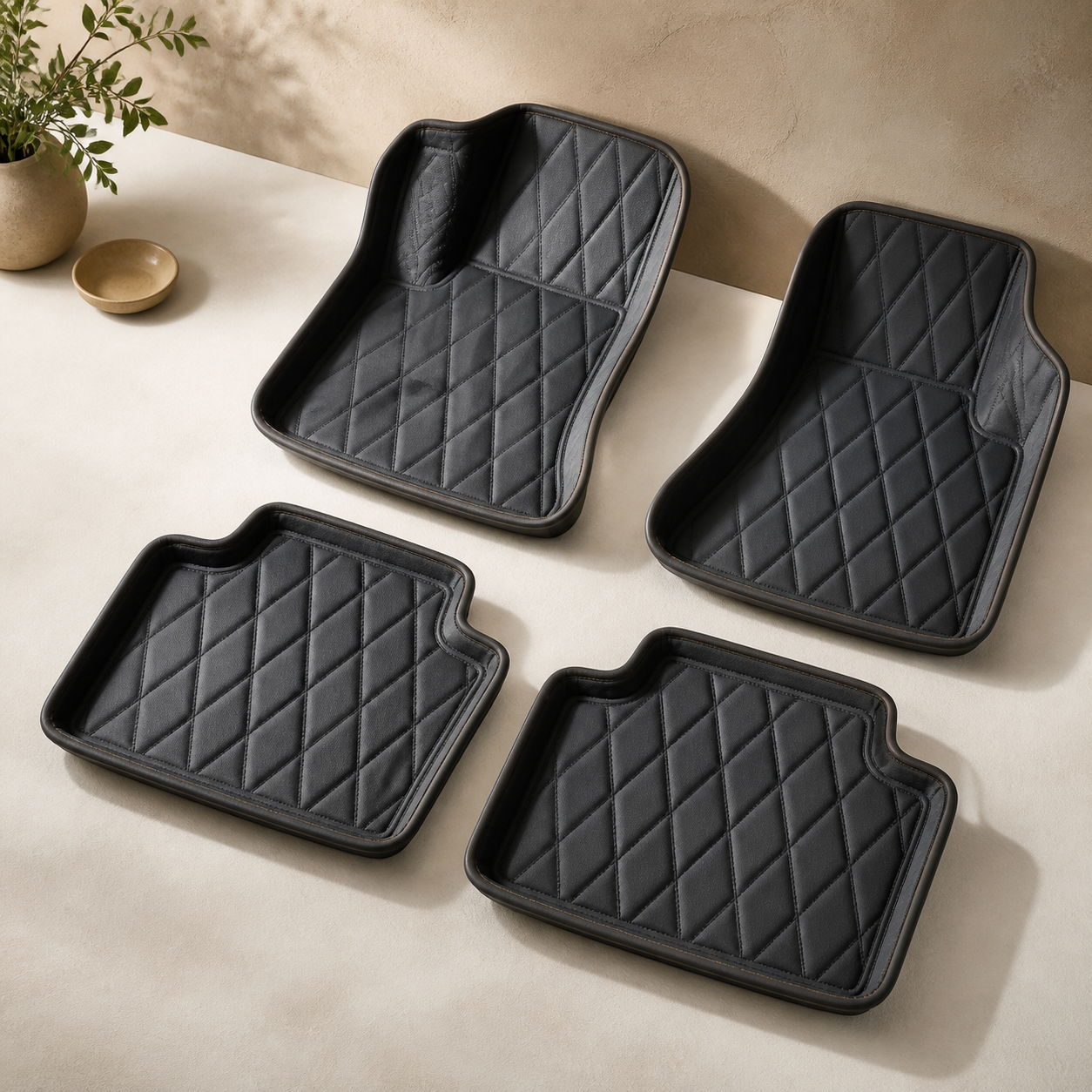 Quilted Vegan Leather Floor Mat Set